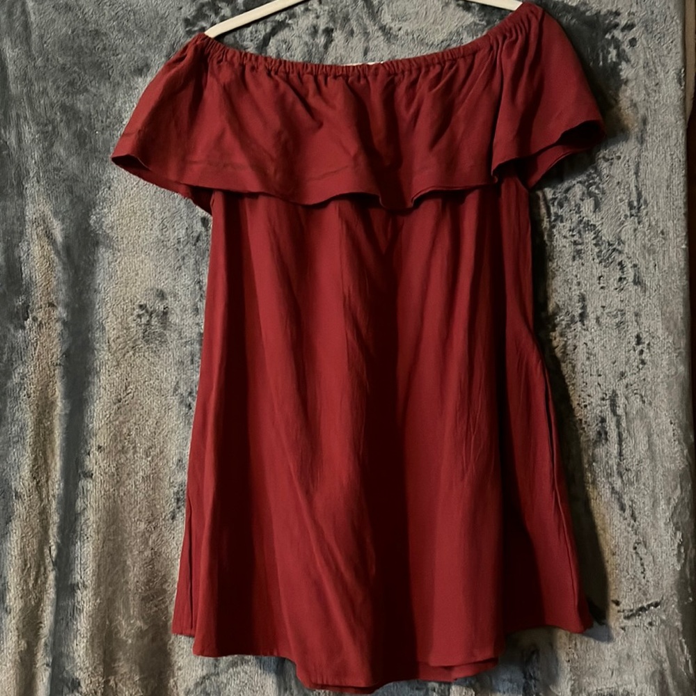 Burgundy red mini dress with pockets and adjustable draw string tassel tie back